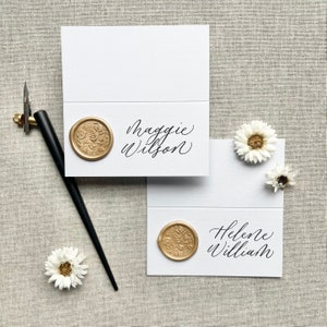 Wax Seal Place Cards | Calligraphy Place Cards | Tented Place Cards | Hand Lettered Place Cards | Wedding Place Cards | Paper Place Cards