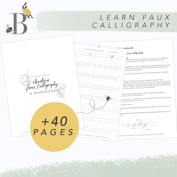 Faux Calligraphy Workbook | Beginner Calligraphy | Learn Calligraphy | Calligraphy Basics | Faux Calligraphy | DIGITAL DOWNLOAD