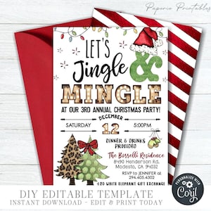 EDITABLE Jingle & Mingle Christmas Party, Christmas Party Invitation, Trendy Christmas Party Invitation - DIY Edit with Corjl - #CP16(1)