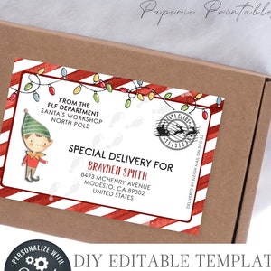 EDITABLE Elf Mail Gift Sticker Label, Elf Mail Shipping Sticker, Santa Sticker Mailing Label, Elf Address Shipping Labels, DIY Corjl #CT32