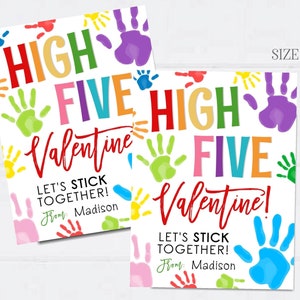 EDITABLE Sticky Hand High Five Valentine Gift Tag, Kids Valentine's Day Tag, Sticky Hands Valentine Gift Tag, DIY Edit with Corjl - #VT126