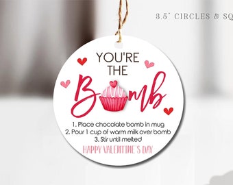 Valentine Hot Chocolate Bomb Tags: Printable Circle & Square Tags (Instant Download)