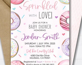 Editable Donut Baby Shower Invitation: Sprinkle with Love Donut Baby Shower Invitation (5x7, Digital Download) #BS87