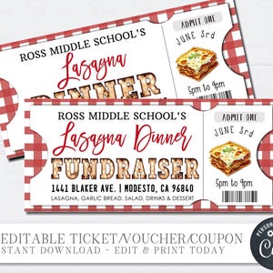 EDITABLE Lasagna Fundraising Event Tickets, Lasagna Dinner Ticket Template, Lasagna DIY Tickets, Lasagna Dinner Tickets, DIY w/Corjl #FLYR44