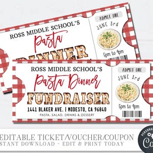 EDITABLE Pasta Fundraising Event Ticket, Pasta Dinner Fundraiser Tickets, Pasta DIY Ticket Template, Pasta Dinner Ticket, DIY wCorjl #FLYR43