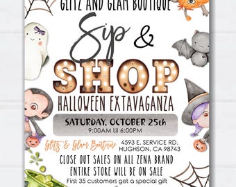 Editable Halloween Sip and Shop Flyer Template (5x7 & 8.5x11) (Digital Download) #HP36