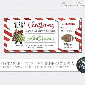EDITABLE Football Lessons Christmas Gift Voucher, Football Lessons Christmas Gift, Football Lessons Stocking Stuffer, Edit w/Corjl #CT23(7)