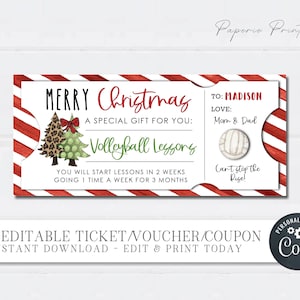 EDITABLE Volleyball Lessons Coupon Christmas Gift, Christmas Gift Volleyball Coupon, Stocking Stuffer, Volleyball - Edit Corjl #CT23(13)
