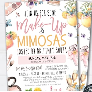 EDITABLE Makeup and Mimosas Flyer, Make Up and Mimosa's Event, Mimosas and Makeup, Editable Flyer Template Printable, DIY w/Corjl #FLYR48