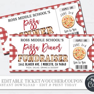 EDITABLE Pizza Fundraising Event Ticket, Pizza Dinner Fundraiser Ticket, Pizza DIY Ticket Template, Pizza Dinner Ticket, DIY w/Corjl #FLYR41