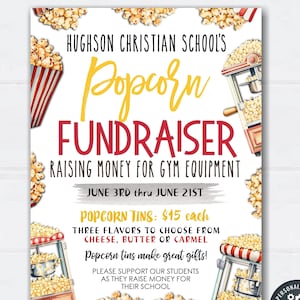 Editable Popcorn Fundraiser Flyer Template: DIY School Event (8.5x11 & 5x7) (Digital Download) #FLYR29