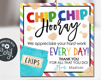 Chip Chip Hooray Gift Tag Editable Template, Teacher, Nurse, or Staff ...