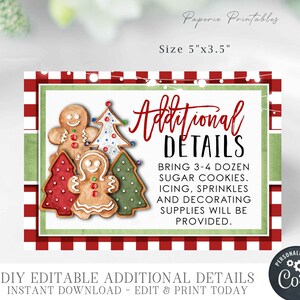 Editable Cookie Decorating Party, Additional Details Cards, Christmas Party Details Card, Buffalo Plaid Christmas Card - DIY Corjl - #CP18