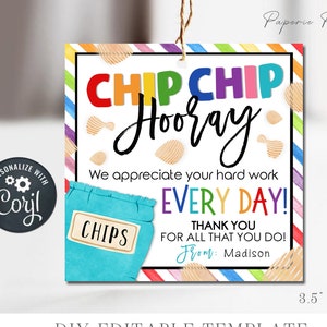 Chip Chip Hooray Teacher Appreciation Gift Tag (Editable Corjl Template)