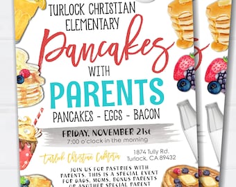 Pancakes with Parents Flyer: Editable Breakfast Invitation (5x7 & 8.5x11) (Digital Download)  #SCFLYR07