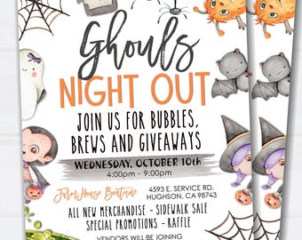 Editable Halloween Ghouls Night Out Template, Halloween Business Sale Flyer, Halloween Sale Advertising Girls Night Out (5x7 & 8.5x11) #HP37