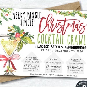 EDITABLE Christmas Cocktail Crawl Party Template, Holiday Cocktail Crawl Invitation, Christmas Party Invitation - DIY Edit w/Corjl #CP55 (8)