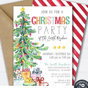 EDITABLE Christmas Party Invitation, Holiday Party Invitation Template, Gold Foil Christmas Party Invite - DIY Edit with Corjl - #CP05 (1)