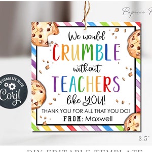 EDITABLE Cookie Teacher Appreciation Gift Tag, Thank You Teacher Appreciation Tag, Teacher Appreciation Week, Edit with Corjl - #STG34 (1)