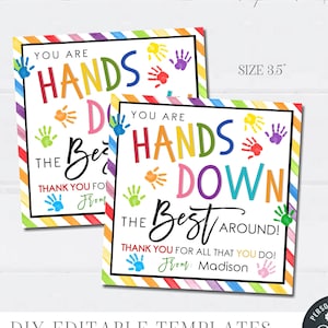 EDITABLE Teacher Appreciation Gift Tag, Hands Down Teacher Appreciation Tag, Thank You Teacher AppreciationTag, DIY Edit with Corjl - #STG53