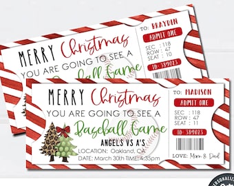 Editable Christmas Baseball Game Ticket: Stocking Stuffer (Digital Download)