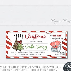 EDITABLE Scuba Diving Christmas Gift Coupon, Christmas Scuba Diving Gift Voucher, Stocking Stuffer, Scuba Diving Coupon, Edit Corjl#CT23(54)