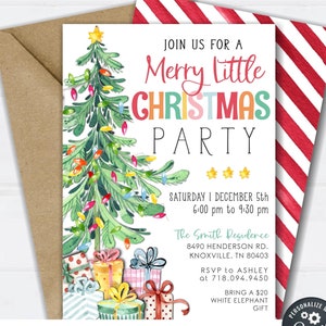 EDITABLE Merry Little Christmas Party Invitation, Holiday Party Invitation Template, Retro Christmas Party Invitation - DIY w/Corjl #CP05(4)
