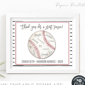 EDITABLE Baseball Coach Gift Printable, Coach Appreciation Gift, Team Gift for Coach Printable, Baseball Coach Corjl - DIY with Corjl, #CO13