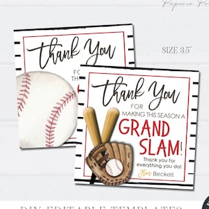 EDITABLE Coach Appreciation Gift Tag, Baseball Coach Appreciation Tag, Thank You Coach Gift Tags, Grand Slam, DIY Edit with Corjl - #CO31