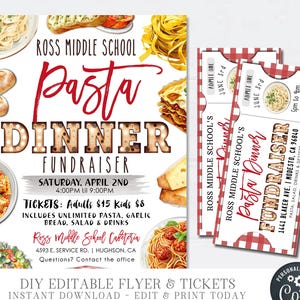EDITABLE Pasta Dinner Fundraising Flyer, Pasta Dinner Fundraising Templates, Pasta Benefit Dinner Tickets, DIY with Corjl - #FLYR43