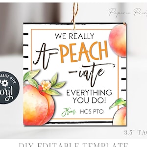 Peach Appreciation Gift Tag: Editable Thank You (DIY Corjl Template)
