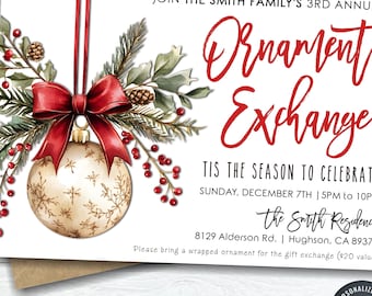 Ornament Exchange Invitation: Editable Christmas Party Invite (5x7) (Digital Download) #CF57