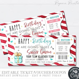 Editable Soccer Birthday Ticket Template (DIY Corjl) #BC05