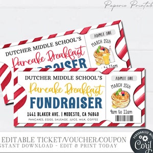 EDITABLE Pancake Breakfast Fundraising Tickets, Pancake Breakfast Ticket, Pancake Breakfast Voucher, Pancake Breakfast - DIY with Corjl #PB