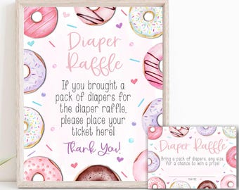 Enseigne et cartes modifiables pour tombola Donut Diaper : jeu de baby shower (téléchargement numérique) # BS87