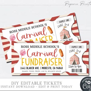 EDITABLE Carnival Tickets, Carnival Printable Ticket, Carnival Fundraiser Ticket, Carnival Event Ticket, Carnival - DIY with Corjl - #FLYR09
