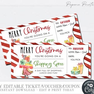 EDITABLE Shopping Spree Coupon, Shopping Spree Gift Coupon, Christmas Gift Voucher, Shopping Trip, Stocking Stuffer, DIY with Corjl #CT23-30