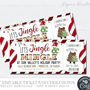 Modello di biglietto per festa di Natale MODIFICABILE, Biglietto di invito di Natale Jingle & Mingle, Modello di invito per festa di festa, Corjl fai da te - #CP01 (2)
