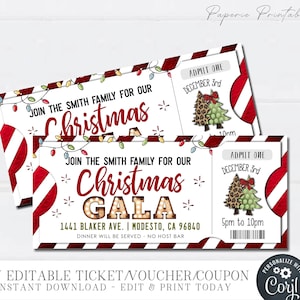 Modello di biglietto per festa di gala di Natale EDITABILE, biglietto di invito per gala di Natale, modello di invito per festa di vacanza, fai da te con Corjl - #CP01 (6)
