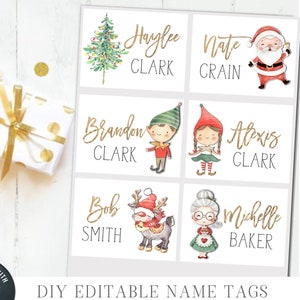 Editable Christmas Name Tag Labels, Name Tags, Holiday Name Tag Labels, Christmas Name Tags, Size 4"x3" - DIY Edit Corjl - #CT36 (1)