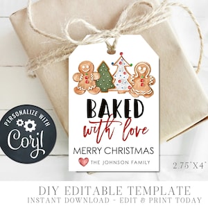 Editable Baked with Love Gift Tag, Baked with Love Labels, Christmas Treats Gift Tags, Christmas Cookie Gift Tag, DIY Edit with Corjl #CT01