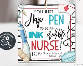 Editable Nurse Appreciation Gift Tags: Ink-credible Design (DIY Corjl Template) #NTG14