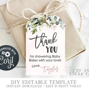 Editable Baby Shower Favor Tags - DIY Favor Tags - Boho Floral Baby Shower Favor Tags - Greenery Baby Shower Favor Tags - Edit Corjl - #BS18