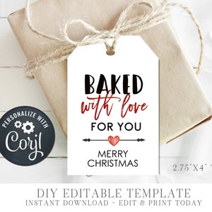 Editable Baked with Love Gift Tags: DIY Christmas Cookie Tags (Corjl)