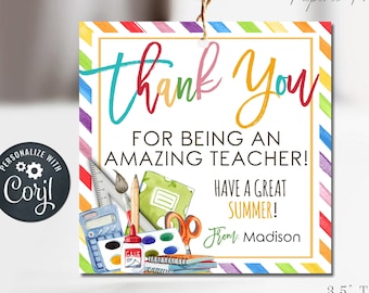 Editable Teacher Appreciation Gift Tag: End of School Thank You (DIY Corjl Template)