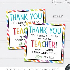 EDITABLE Teacher Appreciation Gift Tag, Teacher Appreciation Tag, Thank You Teacher AppreciationTag, Teacher, DIY Edit with Corjl - #STG36