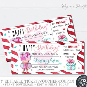 EDITABLE Shopping Spree Gift Voucher, Birthday Gift Coupon, Shopping Spree Birthday Gift, Printable Gift Ticket, DIY with Corjl, #BC05 (30)