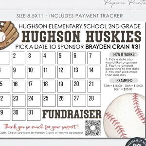 EDITABLE Baseball Pick a Date Fundraising, Calendar Fundraiser Template, Baseball Fundraiser, Fundraiser Calendar, DIY w/Corjl #SCFLYR14