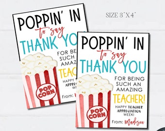 EDITABLE Popcorn Teacher Appreciation Gift Tag, Teacher Appreciation Tag, Thank You Popcorn Teacher Appreciation, Edit with Corjl, #STG35(1)