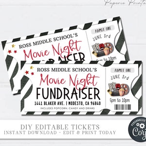 EDITABLE Movie Night Fundraising Tickets, Movie Night Tickets, Movie Night Voucher, Movie Night Event Tickets, DIY with Corjl - #FLYR03